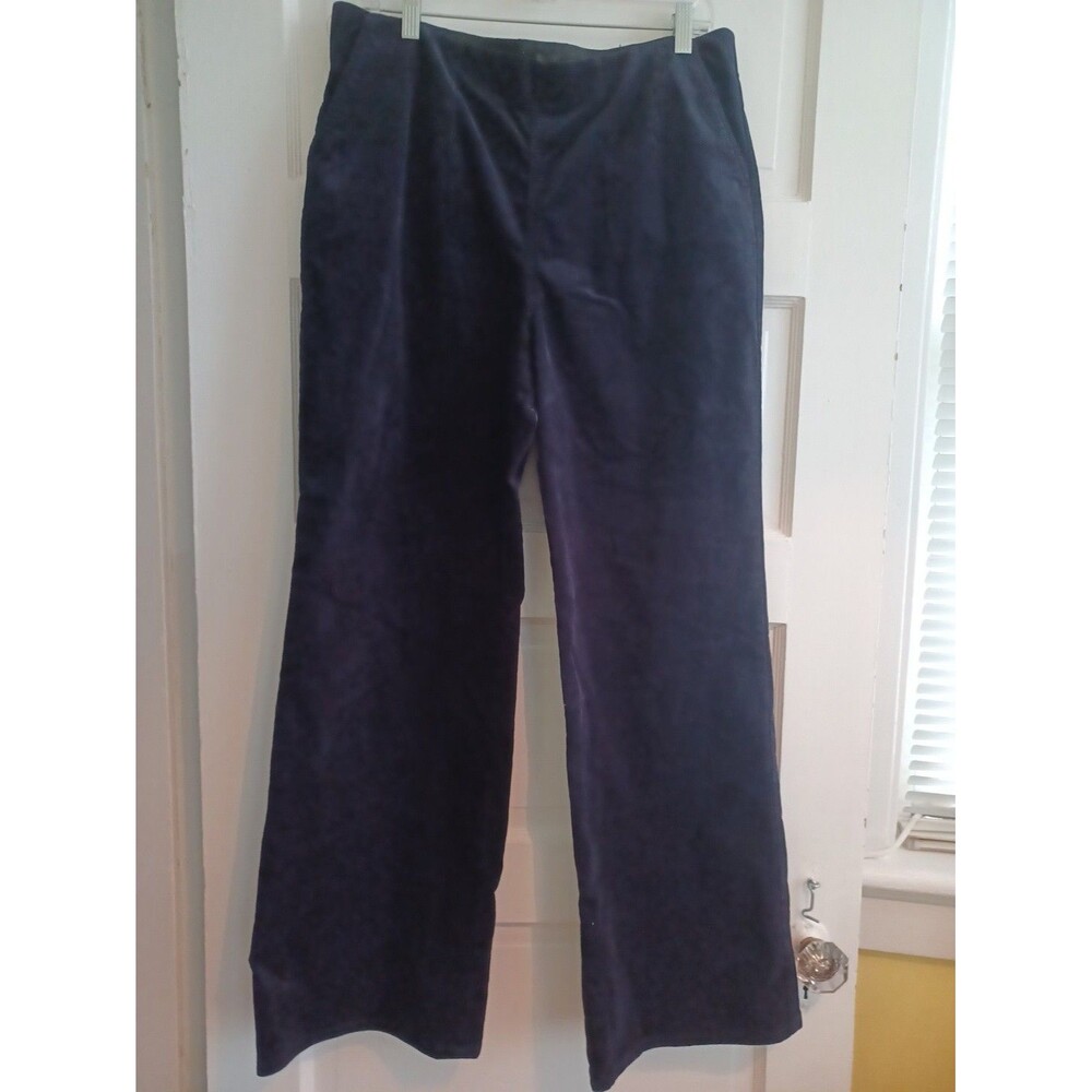 Talbots navy stretch corduroy pull-on trousers L pockets wide leg comfy